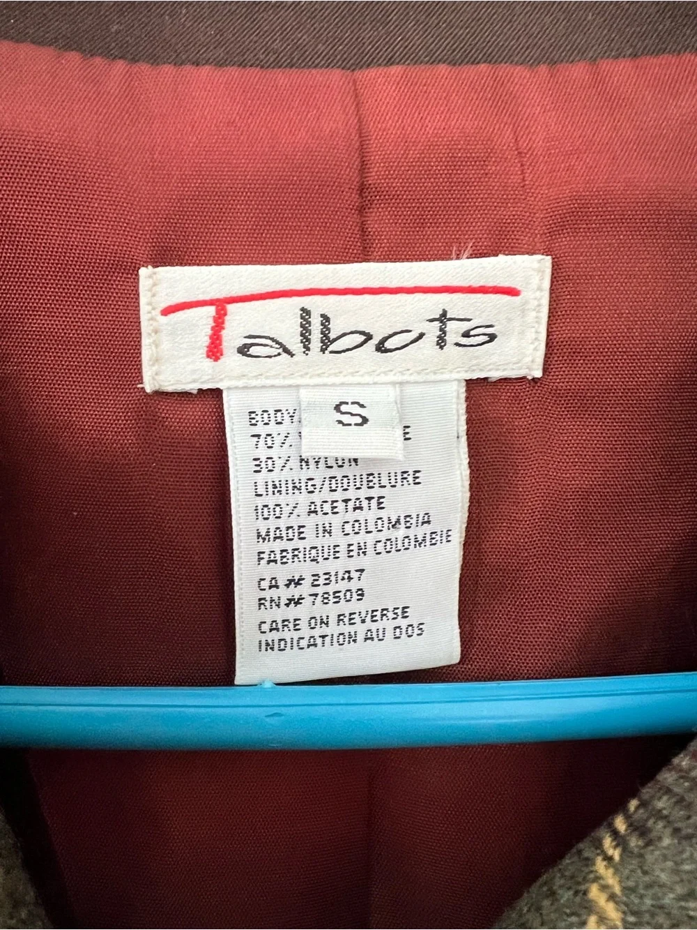 Vintage Talbots sz S tartan plaid shaket or barn coat deep rust red/ green. Wool